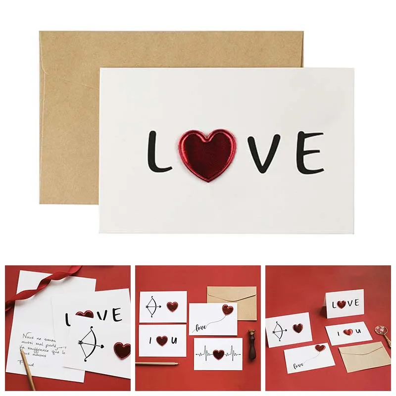 

1PC Love Half-fold Greeting Card Creative Love ECG Heart Postcard Wedding Invitation Valentine's Day Anniversary Envelope Card