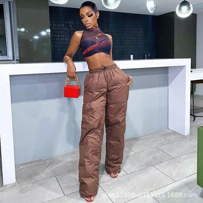 

Vintage Women Winter Cotton Pant Fashion Elastic Waist Trousers Thick Warm Loose Plus Fours Femme Y2K Pants All-Match Wear