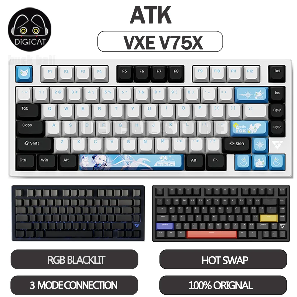 Механическая клавиатура ATK VXE V75X беспроводная с 3 режимами USB/2 4G/Bluetooth RGB 80 клавиш