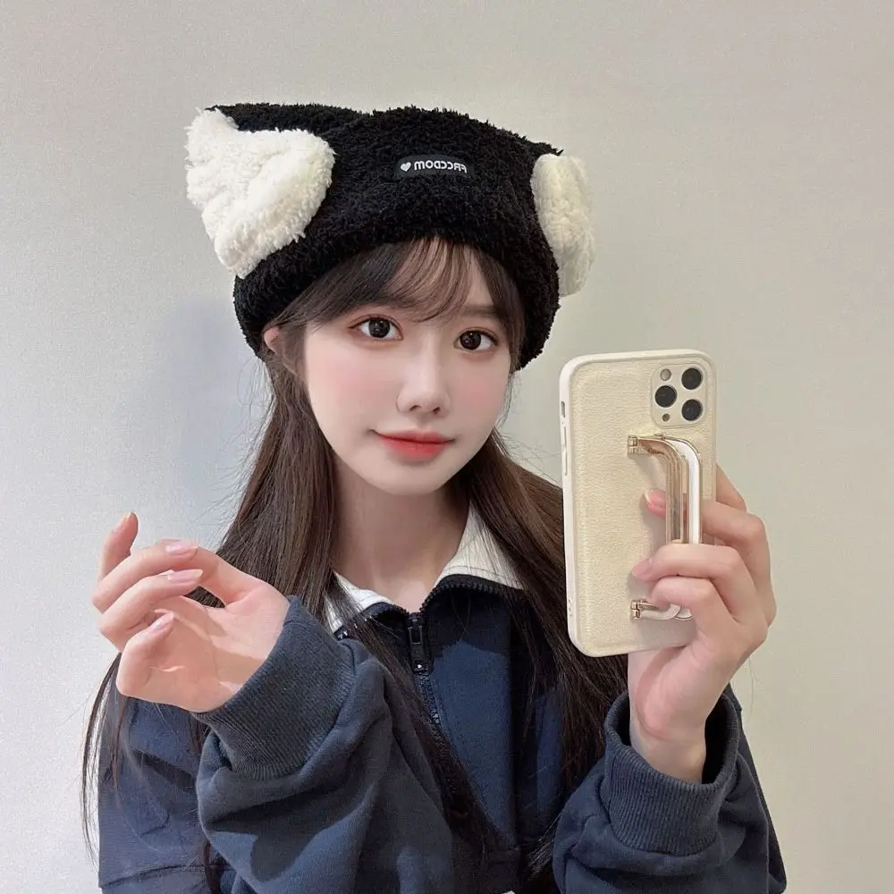 Уличная плотная теплая женская вязаная шапка с защитой от ветра и изображением