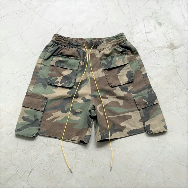 

Summer Justin Bieber Military Camouflage Cargo Shorts Men Loose Fit Dstring Sweat Short Strtwear Six-pocket Styling