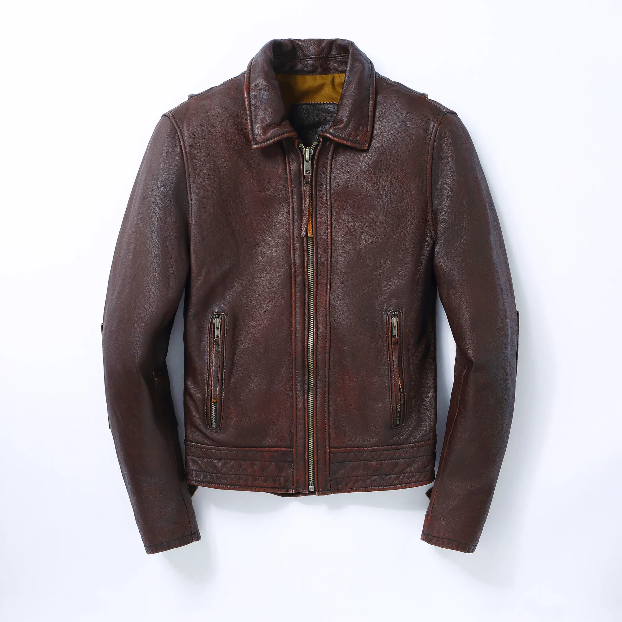 

Retro American Pure Top Layer Cowhide Genuine Leather Men's Locomotive Short Style Old Reddish Brown Tuxedo Jacket