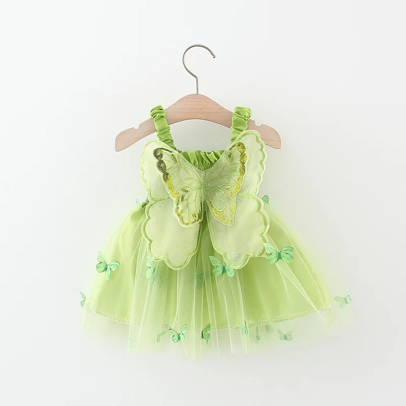 

Green Party Evening Dresses Summer Butterfly Wings Children Clothes Sweet Colorful Toddler Kids Costume 0-3y