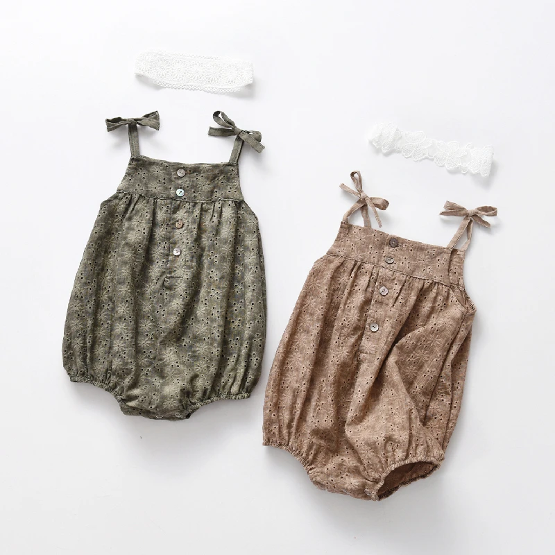 

2022 Baby Girl Romper Summer New Solid Embroidery Camisole Bodysuits for Infants Cotton Sleeveless Kids Clothes Girls Costumes
