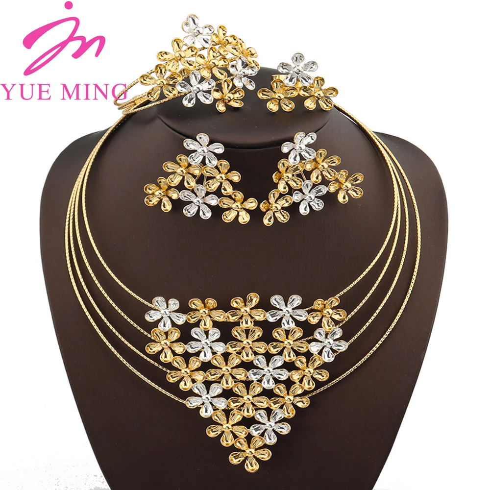 

Fashion Jewelry Set For Women 18K Gold Color African Woman Wedding Jewelry Set Bracelet Ring Earrings Necklace For Women
