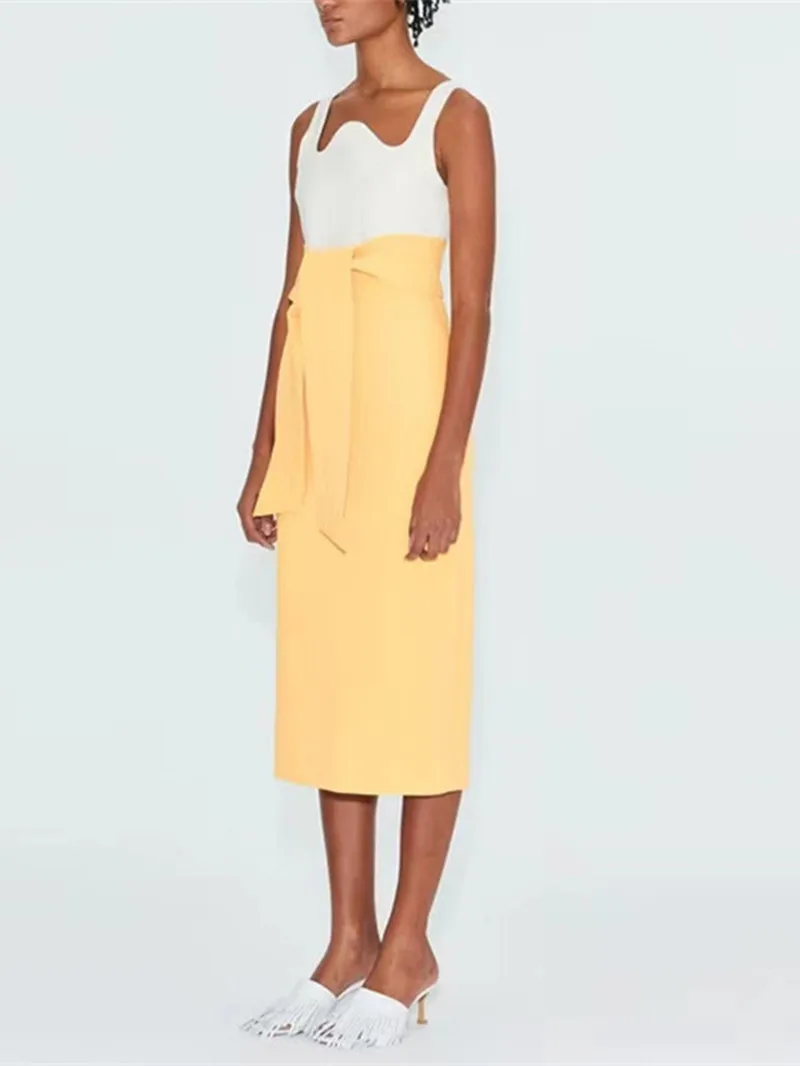 

Женское мини-платье на бретельках, летнее платье из двух частей без рукавов с поясом и изогнутым воротником, 2022