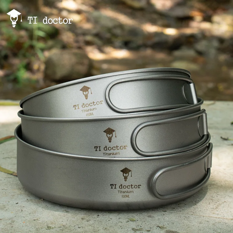 

Titanium Bowl Titanium Bowl Titanium Plate Titanium Pot Three Sets of Outdoor Household Titanium Alloy Camping Picnic Tableware