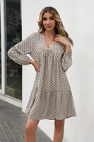 fashion summer clothes for women casual long sleeve floral printed v neck dress lady holiday loose beach wear