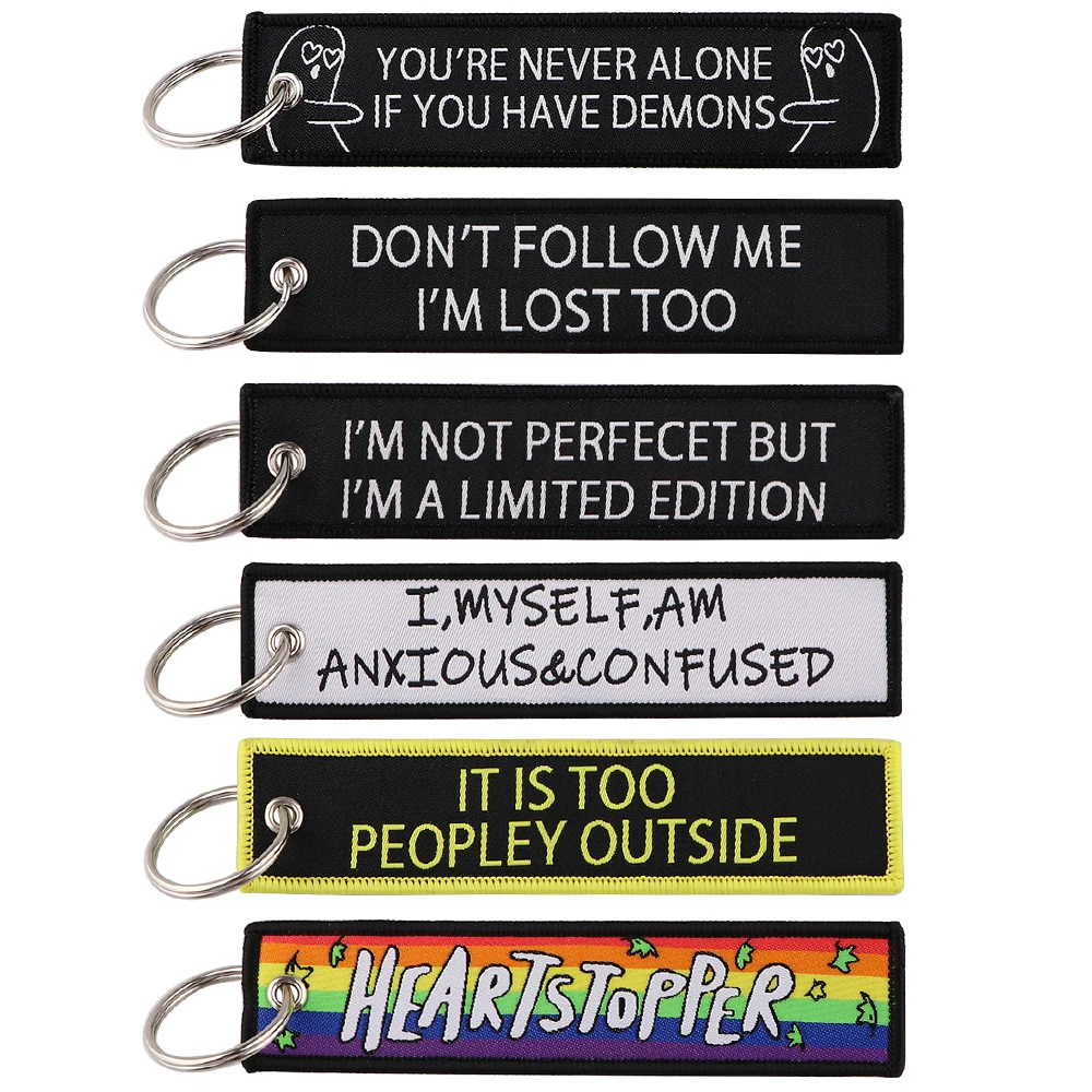 

YOU'RE NEVER ALONE Jet Tag Embroidery Keychain Letters Keyrings Motorcycles Key Tag Cars Backpack Key Holder Accessories 1PCS