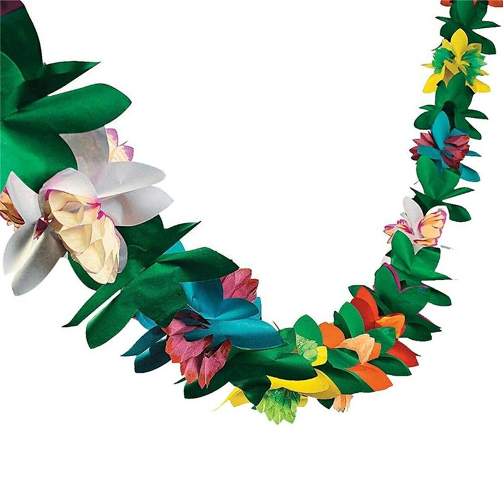 Hawaiian Tropical Paper Flower Garland Beach Luau Party Hanging Decoration Wedding Decor Aloha Hawaii Tropical Flamingo Banner