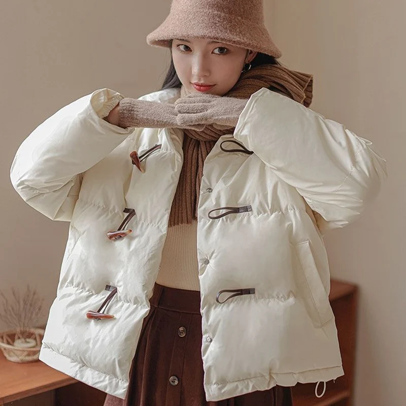 2022 Fashion New Short Horn Button Padded Winter jacket For Women Retro Thickened Long-sleeved Hundred Solid Cotton Jacket Women