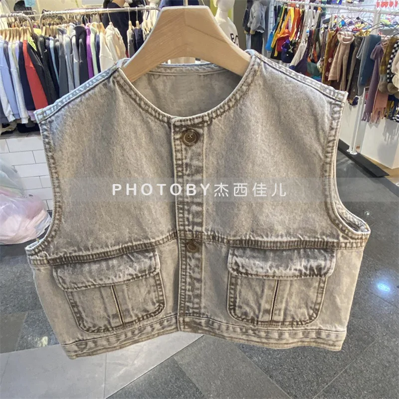 

Vest Outerwear O-neck Collar Single Breasted Solid Regular Cotton New Fashion Simple Cute Cool Spring Autumn Children Unisex
