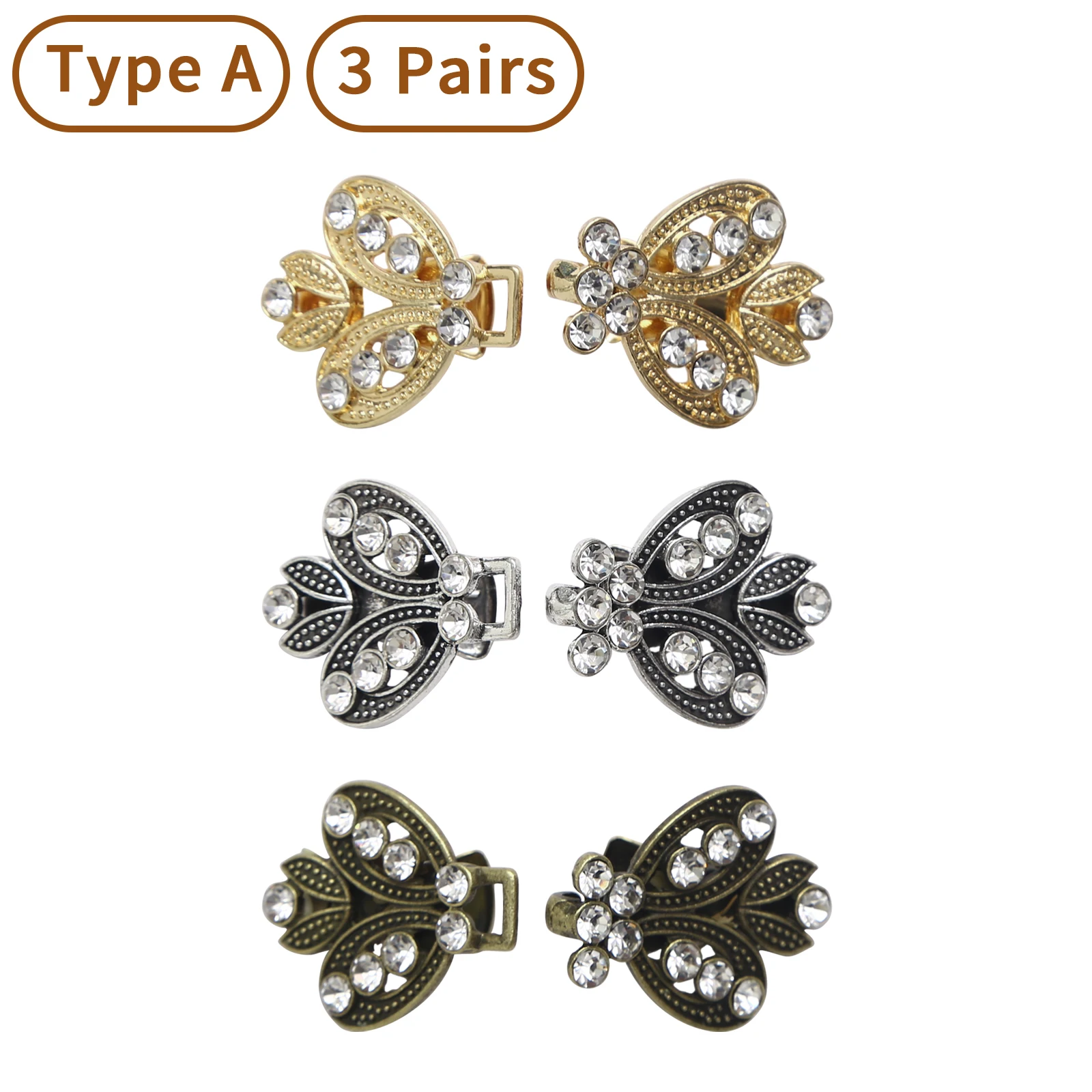 

Women Fashion Retro Style Costume Accessories 3 Pairs Shirt Dress Cinched Back Sweater Cardigan Brooch Clips