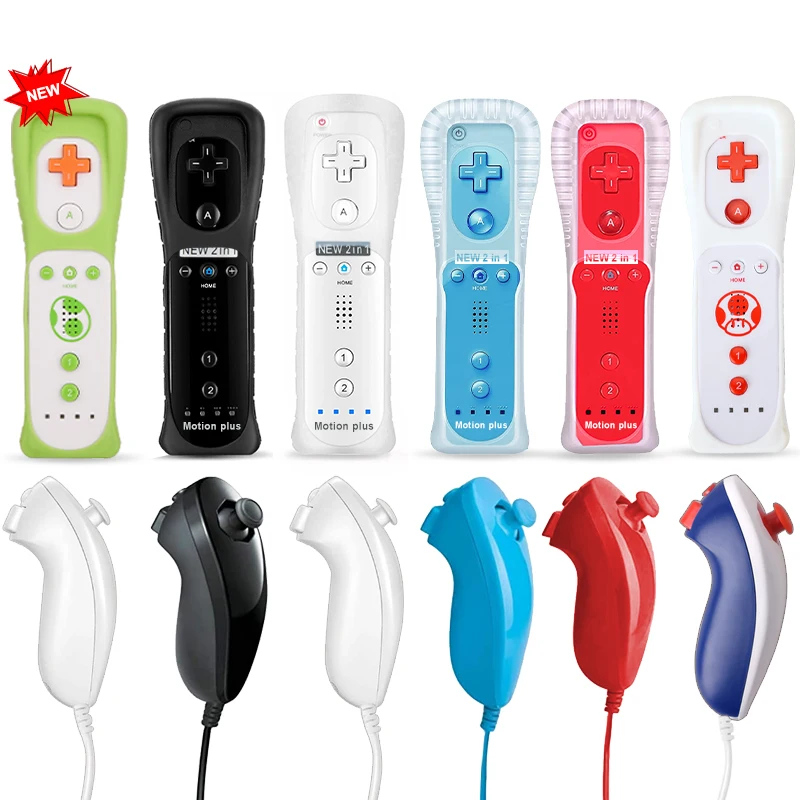 

2 in 1 Wireless Remote Controller for Nunchuk Nintendo Wii Built-in Motion Plus Gamepad with Silicone Case Motion Sensor