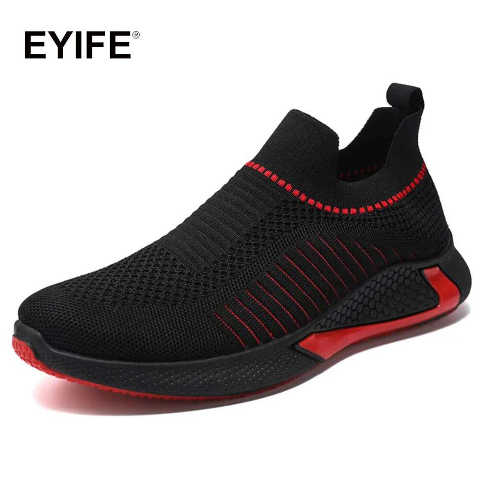 

EYIFE Men Spring Running Shoes New Knitted Fabric Comfy Slip On Flats Shoes 39-45 Large-Sized Man Outdoor Sport Walking Loafers