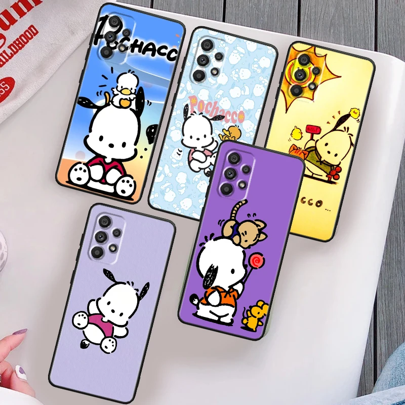 Pochacco Cute Cartoon Dog Phone Case For Samsung Note 20 10 Ultra Plus A31 A8 A14 j6 A12 A5 A70 A7 A34 A20 A04 A24 5G Black