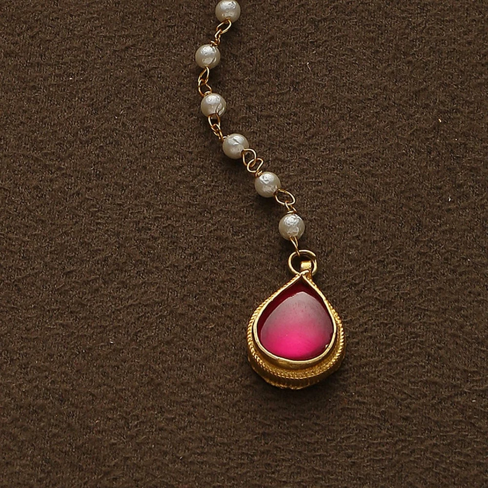 Pink Water Drop Forehead Chain Headband Bridal Hair Accessories Elegant Women Boho Round Pearl Head Wedding Jewelry Gift