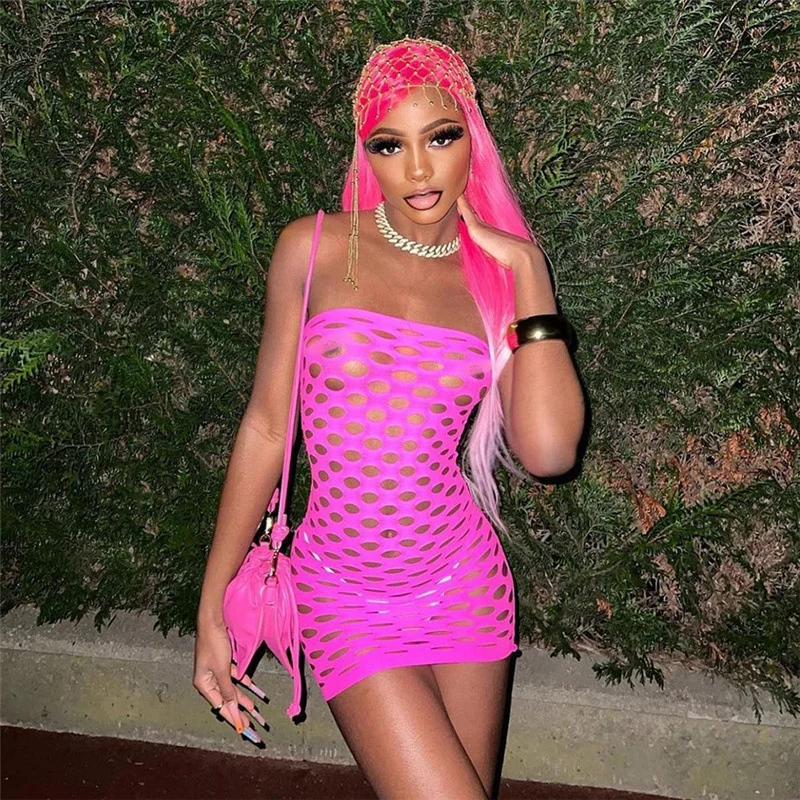 

Sylph Women Neon Sexy Y2K Clothing Sleeveless Backless Hollow Out Bodycon Tube Mini Dress Aesthetic Outfits Club Drop Shipping