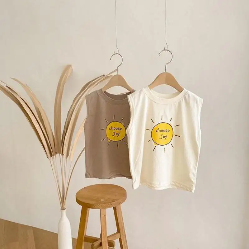 

2022 Summer New Baby Sleeveless T Shirt Cute Cartoon Print Infant Casual Vest Cotton Children Tee Breathable Kids Vest Tops