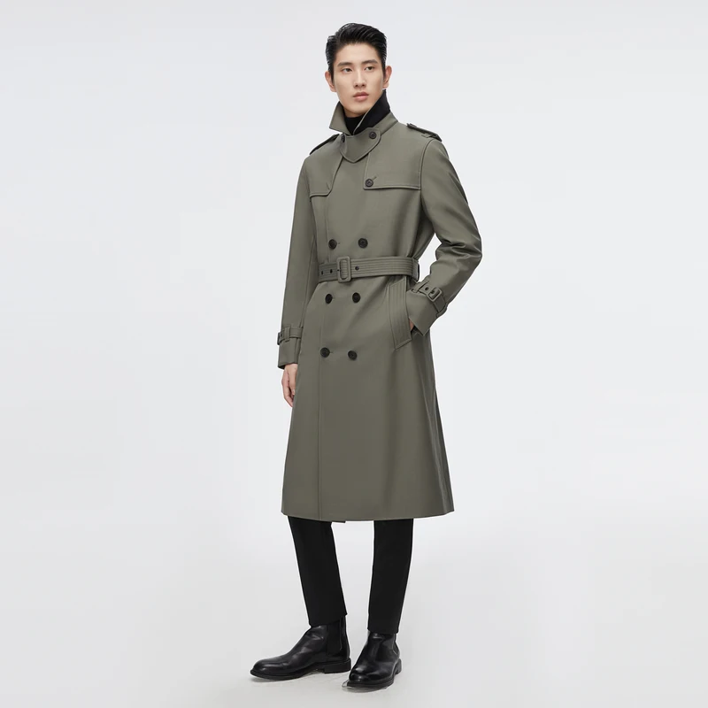 Мужской двубортный длинный Тренч BOSIDENG с вырезом на воротнике Повседневная