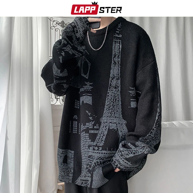 

Свободные пуловеры с круглым вырезом в Корейском стиле, модные свитеры оверсайз с графическим принтом, зимние Роскошные свитеры в 2022 году, вязаный новый город