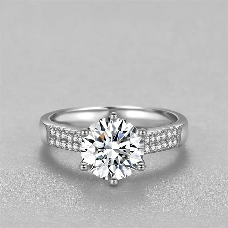 

Fashion Fine Jewelry Micro Set Double Row Women's Six Claw Crown Sterling Silver 925 Colorless 3 Carat Diamond Ring Proposal Gif