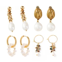 delicate dangle earring irregular geometric glod stainless steel earrings pearl beaded flower tourmaline tassel pendants jewelry