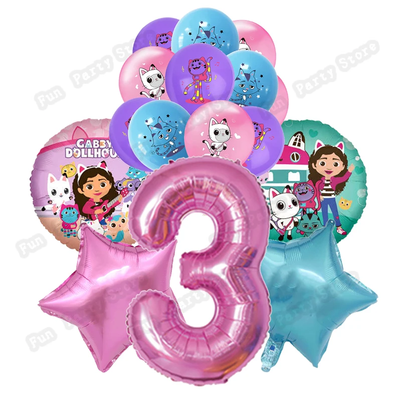 1set gabby dollhouse cats balloons birthday party decorations 32 inch pink number cartoon balloon baby shower supplies kids toys free global shipping
