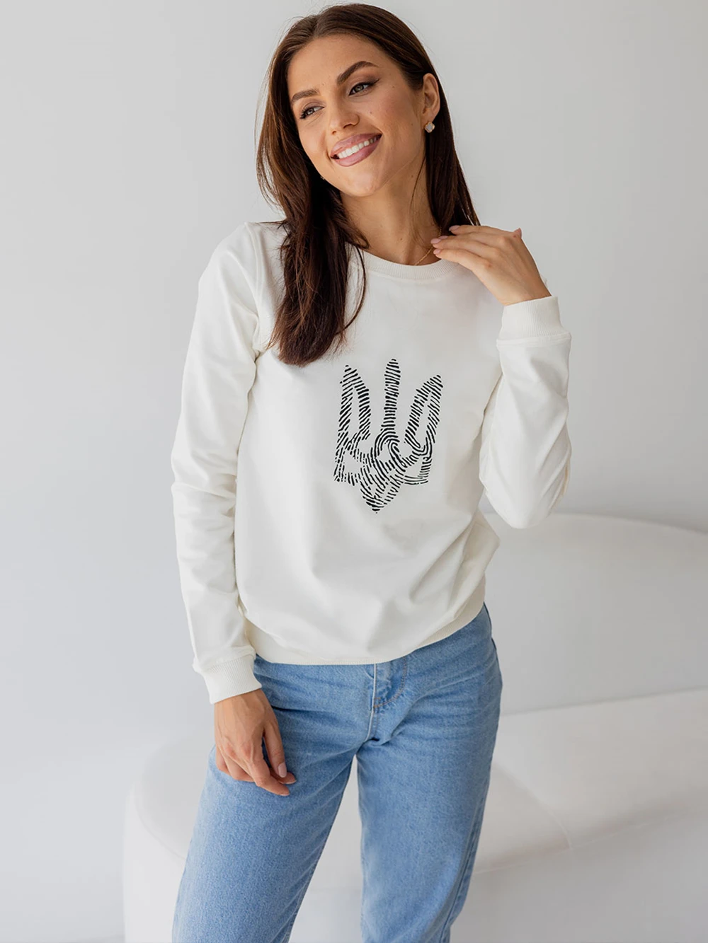 Мужская вязаная толстовка с патриотическим принтом трезубец осенний стиль