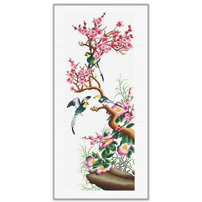 

Cross Stitch Kits For Adults Embroidery Kit Flowers Large Pre-Printed Stamped Cross Stitch 40X91cm 11CT (Plum Blossom)