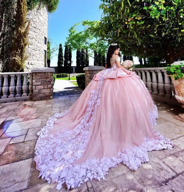 

Gorgeous Blush Pink Quinceanera Dresses Masquerade Puffy Ball Gown Prom Dresses With Appliques Sweet 16 vestidos de 15 anos