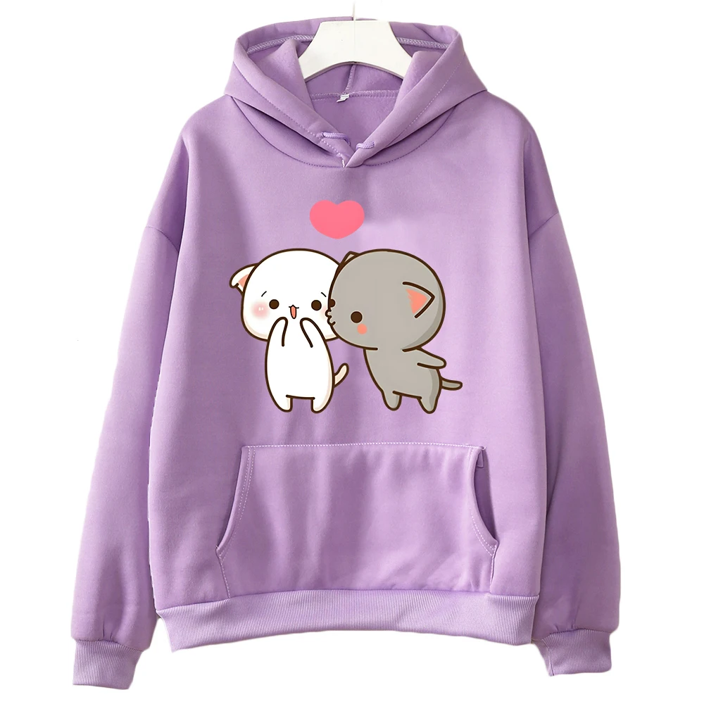 

Peach and Goma Mochi Cat Cartoon Print Hoodie Autumn Winter Women'S Clothing Kawaii Boba Sweatshirt Girls Cute Pullover Hoodies