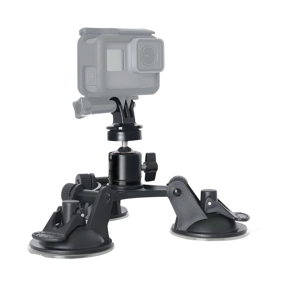 Фото Трехугольный держатель-присоска для автомобиля для экшн-камер Gopro Hero 13 12 11 10 9 8 7, Insta360, SJCAM, AKASO, DJI Osmo. Аксессуары. №1