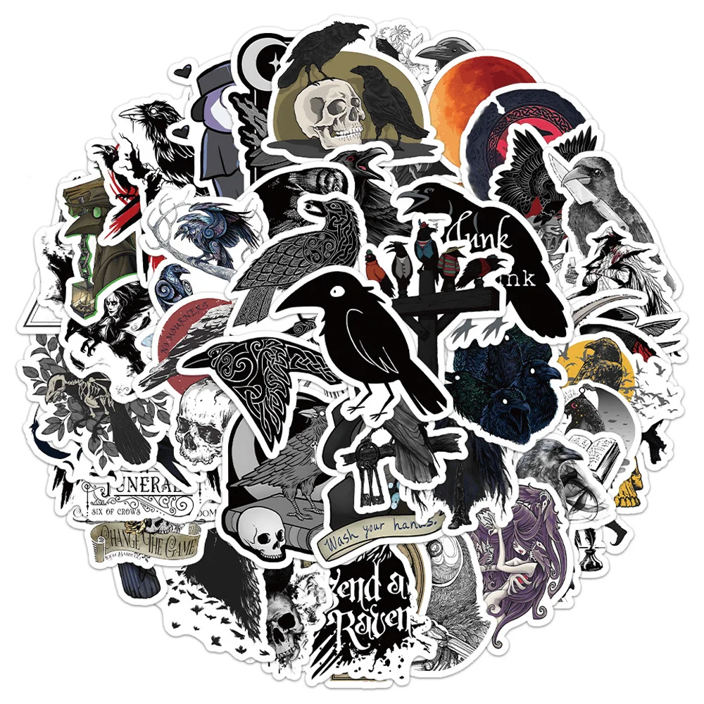 

50pcs Vintage Black Crow Stickers For Stationery Phone Suitcase Scrapbooking Material DIY Craft Supplies Aesthetic Dark Sticker