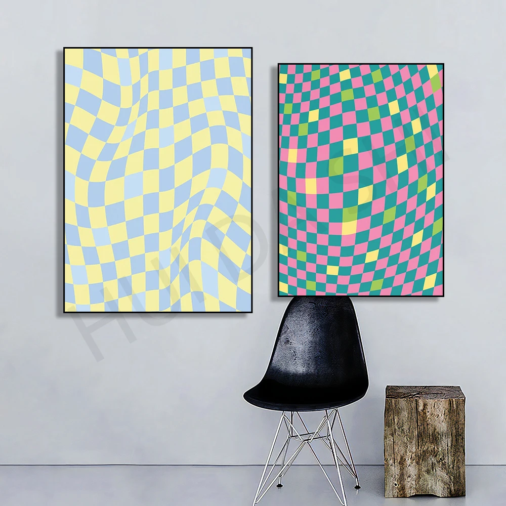 Клетчатая Настенная картина фанки клетчатые волнистые увлекательный принт