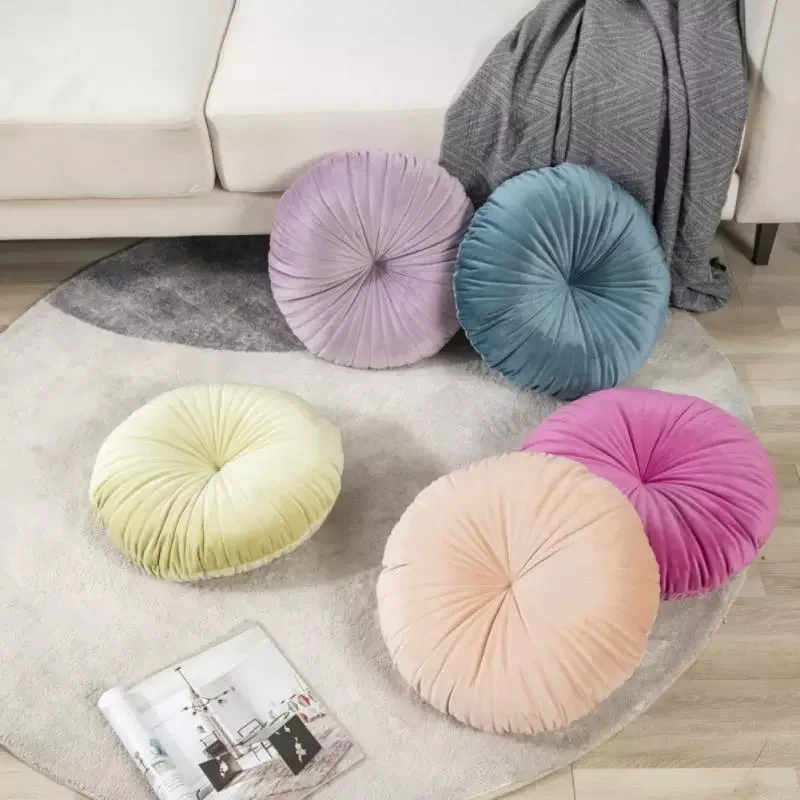 

Round Throw Pillow, Velvet Pleated Round Pumpkin Throw Pillow Cushion Pillow for Sofa Chair Bed Car Home Decorative