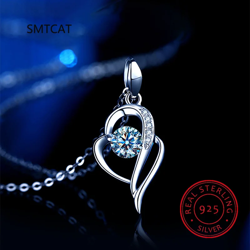 

14k White Gold Heart Necklace Brilliant Cut Moissanite Heart Pendant Necklace Women Wedding Engagement Jewelry