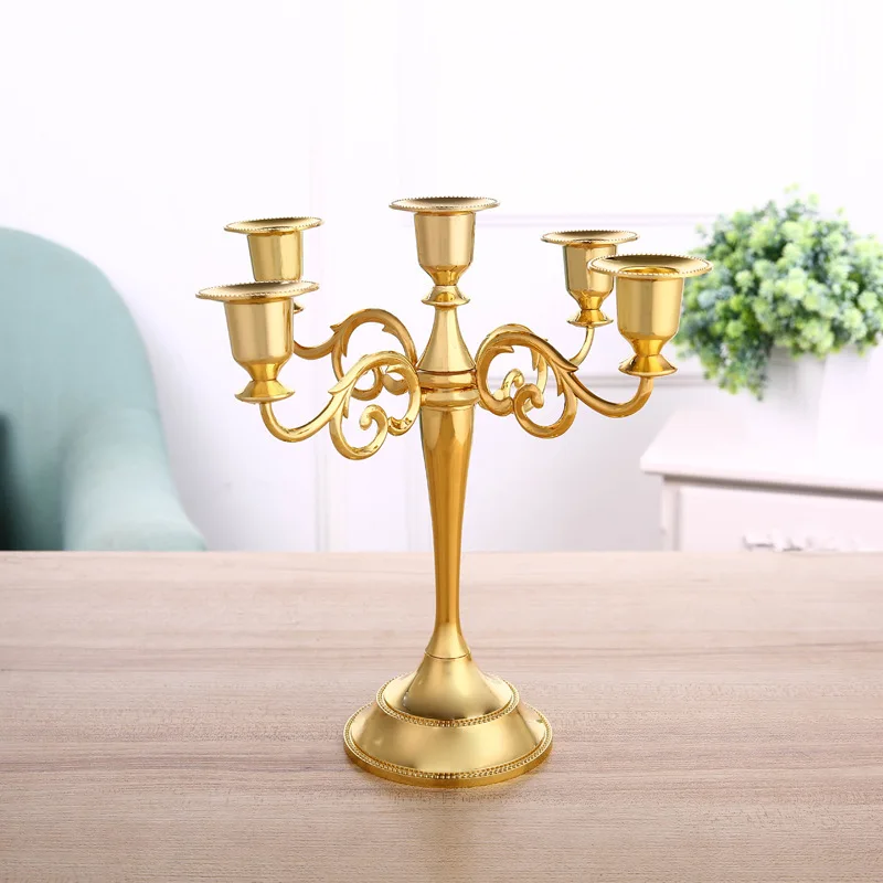

Decoration Candlestick European Retro Wedding Hotel Decoration Supplies Three-Head Golden Candlestick Candle Holder Golden Home