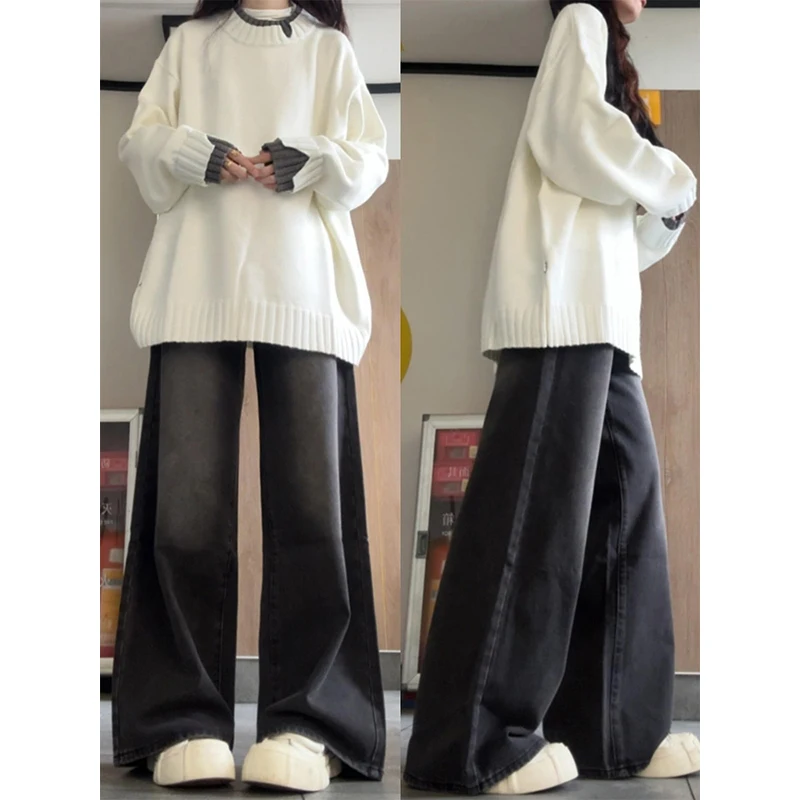 Белый свободный свитер женский осенне-зимний новый маленький пуловер