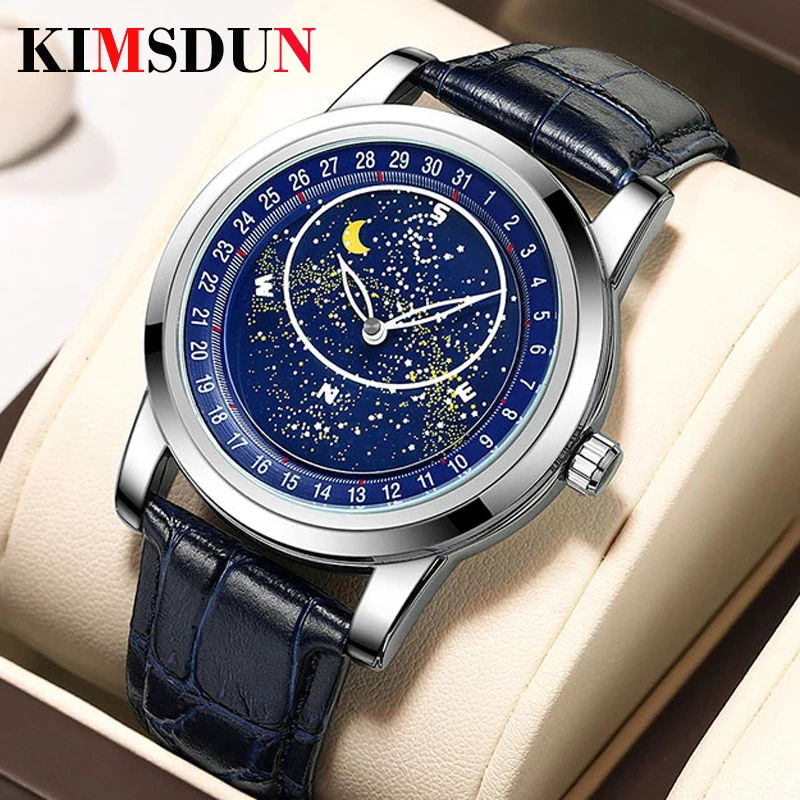 

Механические Автоматические наручные часы Kimsdun Moon Phase, мужские Роскошные Синие водонепроницаемые часы от лучшего бренда Gypsophila для мужчин, 30 ...