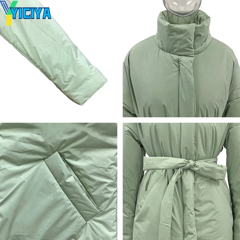 YICIYA Parkas For Woman 2023 Casual Collected Waisted Fashion Coat Women Elegant Spring Stand Collar Cotton Jacket Female Ladies
