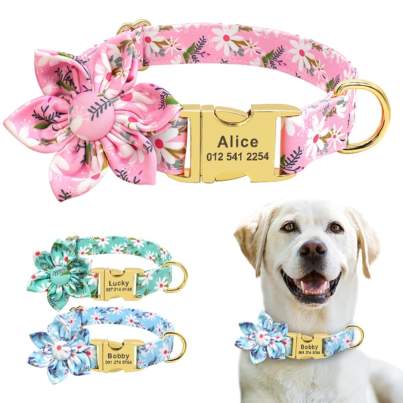 

Personalized Dog Collar with Flower for Dog Puppy Collar Cute Girl Dog Collars with Safety Metal Buckle Adjustable Floral Collar