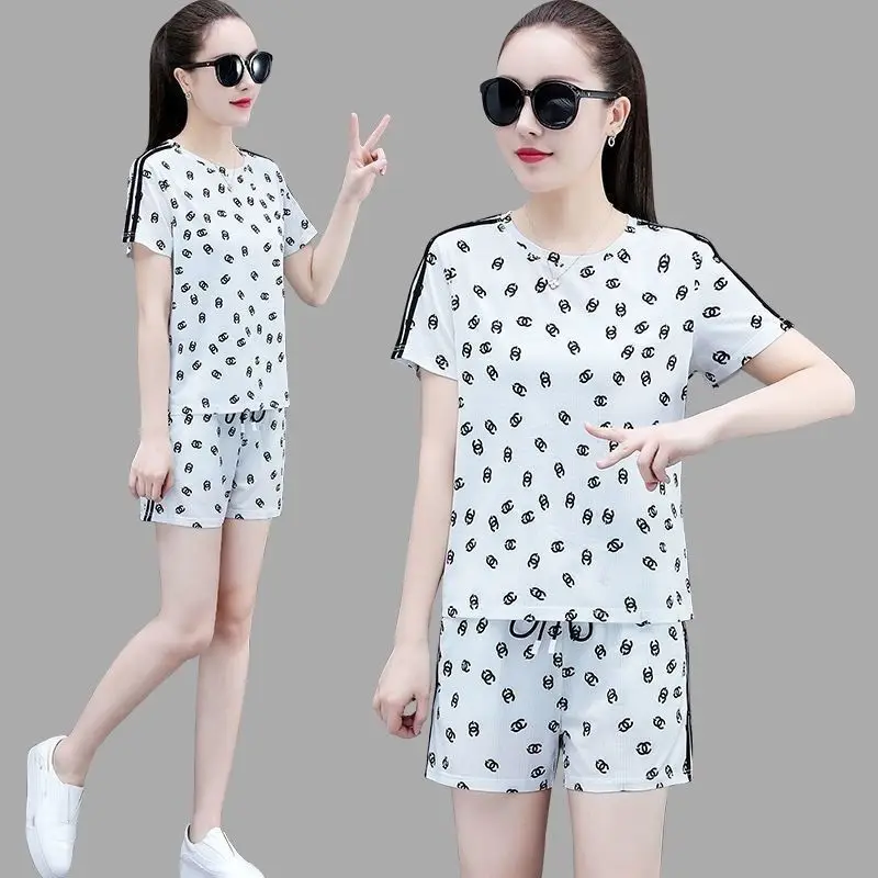 

Women's Casual Household Clothes Suit Summer New Fashion Outfits For Women Matching Short-sleeved Tops And Shorts Two Piece Sets