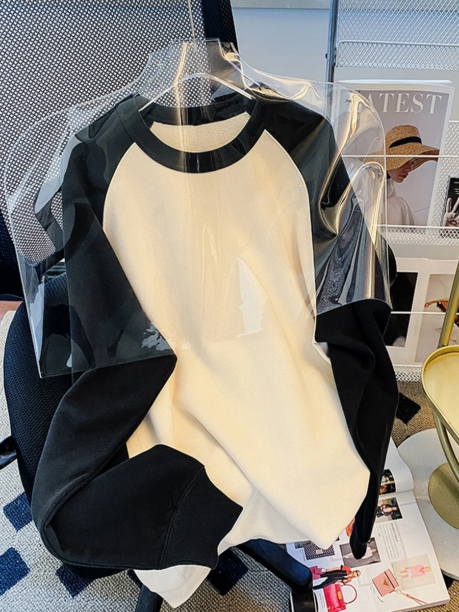 Liangpin Recommend Early Autumn New Color-Block Crew Neck Raglan Sleeve Sweaters Women's Clothing Loose Oversized Long Sleeve...