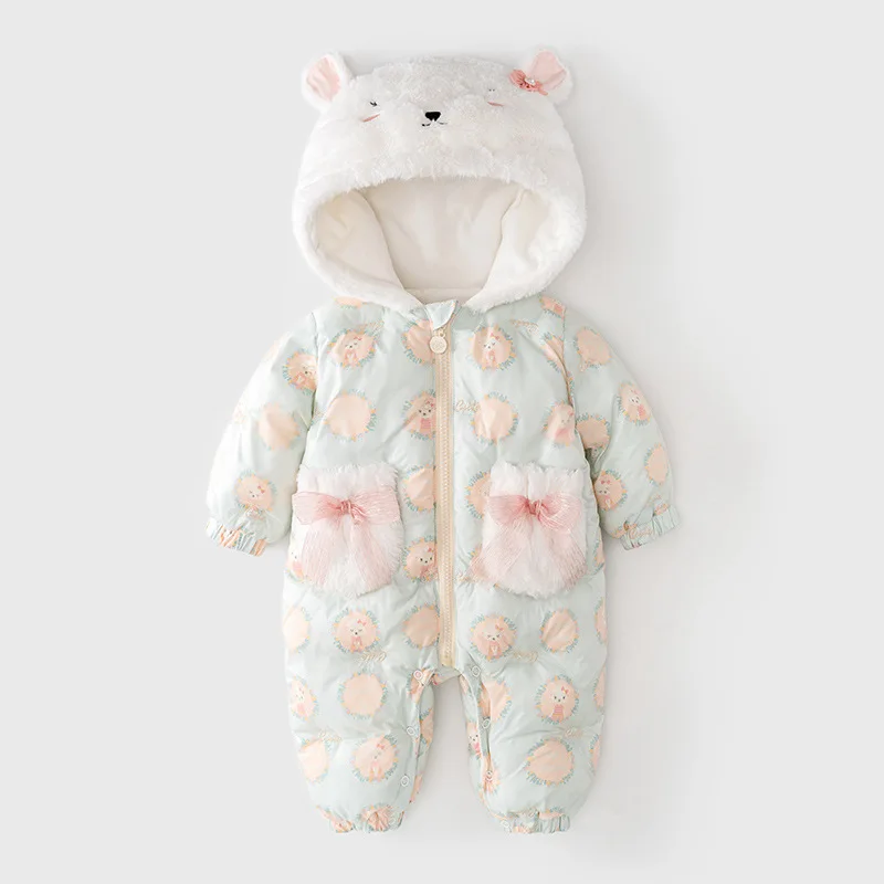 Autumn and winter baby plush one-piece suit for girls going out for newborns