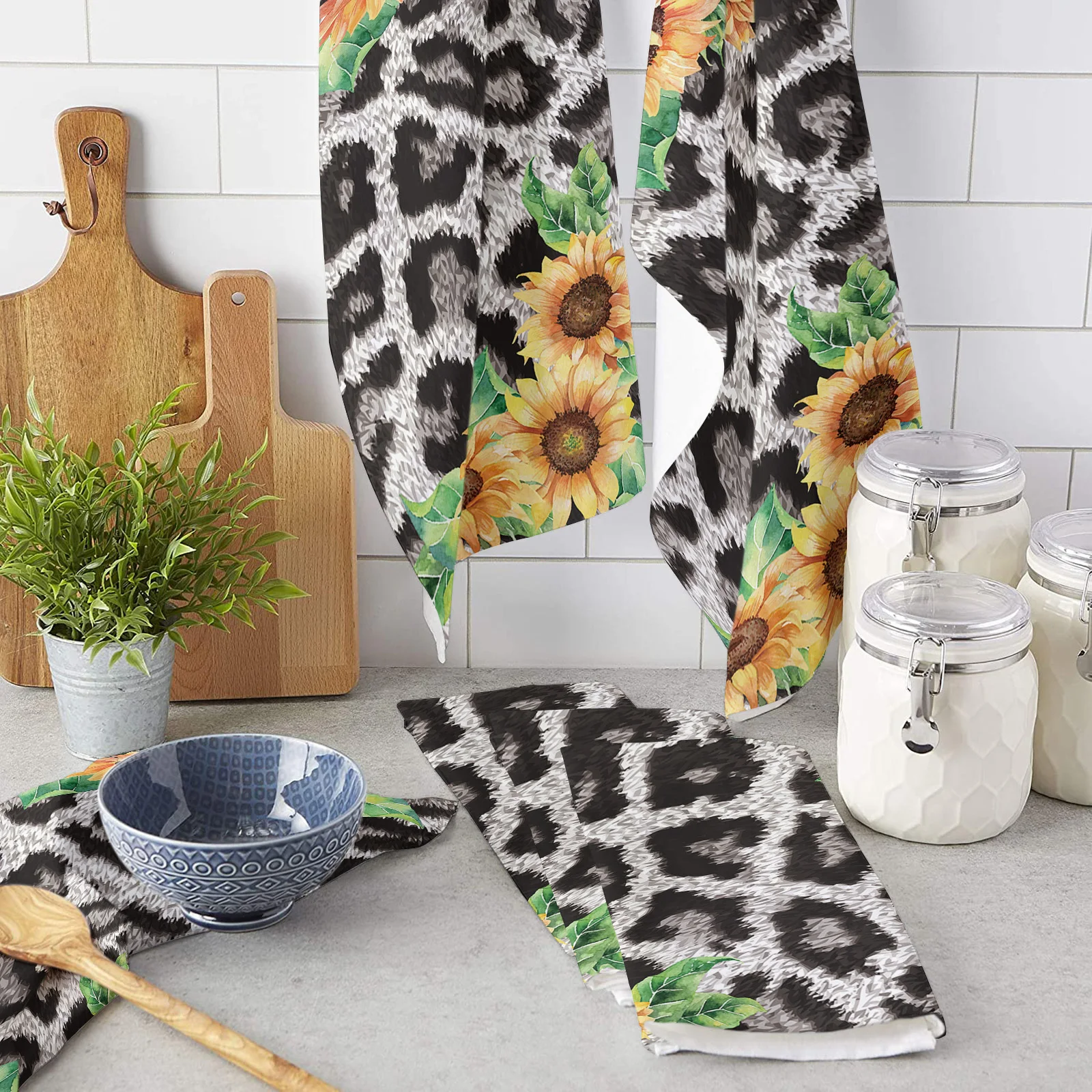 

Animal Leopard Flower Sunflower Microfiber Kitchen Towel Absorbent Non-stick Oil Wiping Rag Home Cleaning Dishcloth