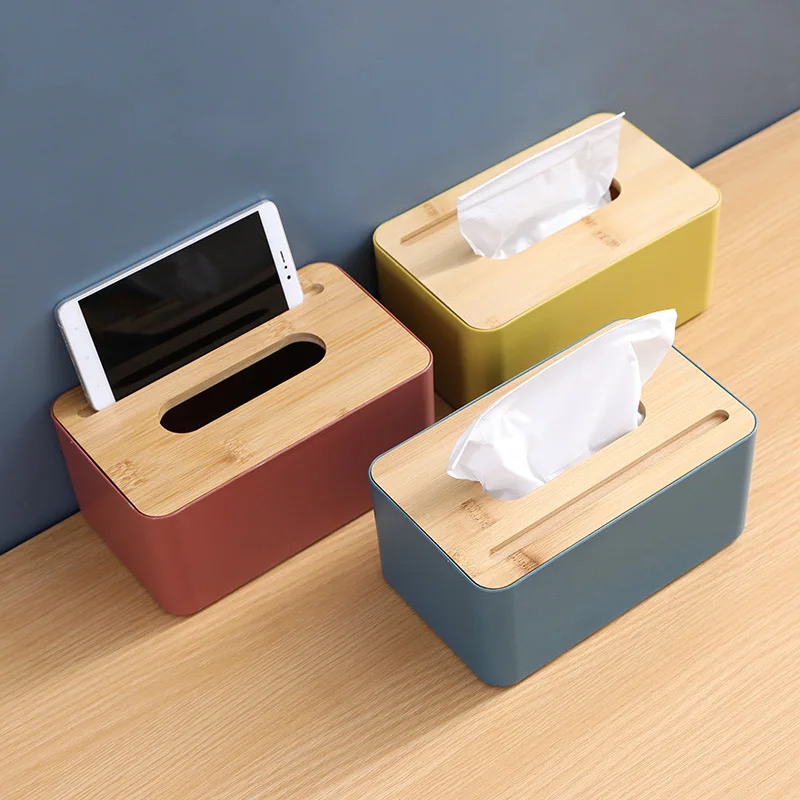 

Bamboo Wood Mobile Phone Tissue Box Simple Living Room Household Paper Box Napkin Box Remote Control Storage Box Roll Paper Box
