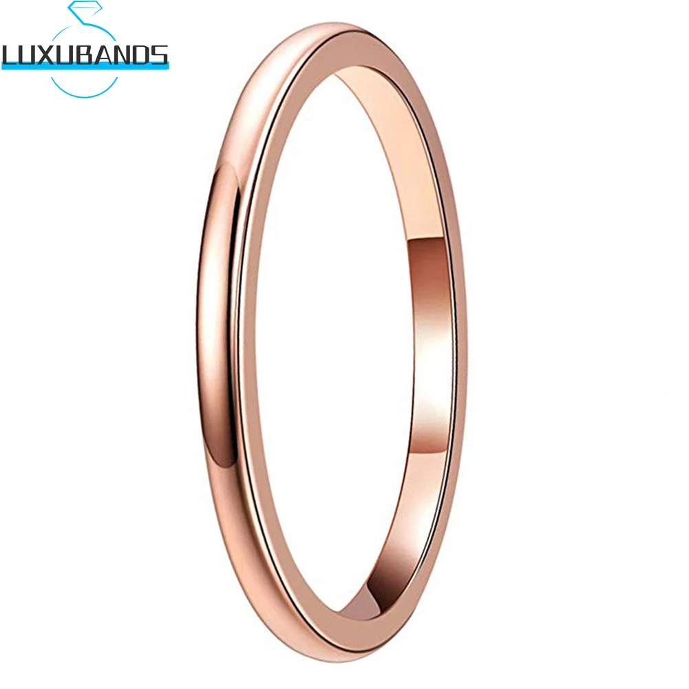 

2MM Rose Gold Tungsten Carbide Ring For Wemen Domed Wedding Band Polished Finish Comfort Fit