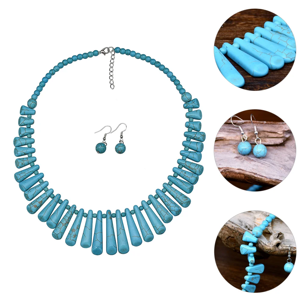 

3 Pcs Garnet Jewelry Native Turquoise Beads Chocker Girl Necklace Earring Beaded Earrings Women Vintage National Tophus