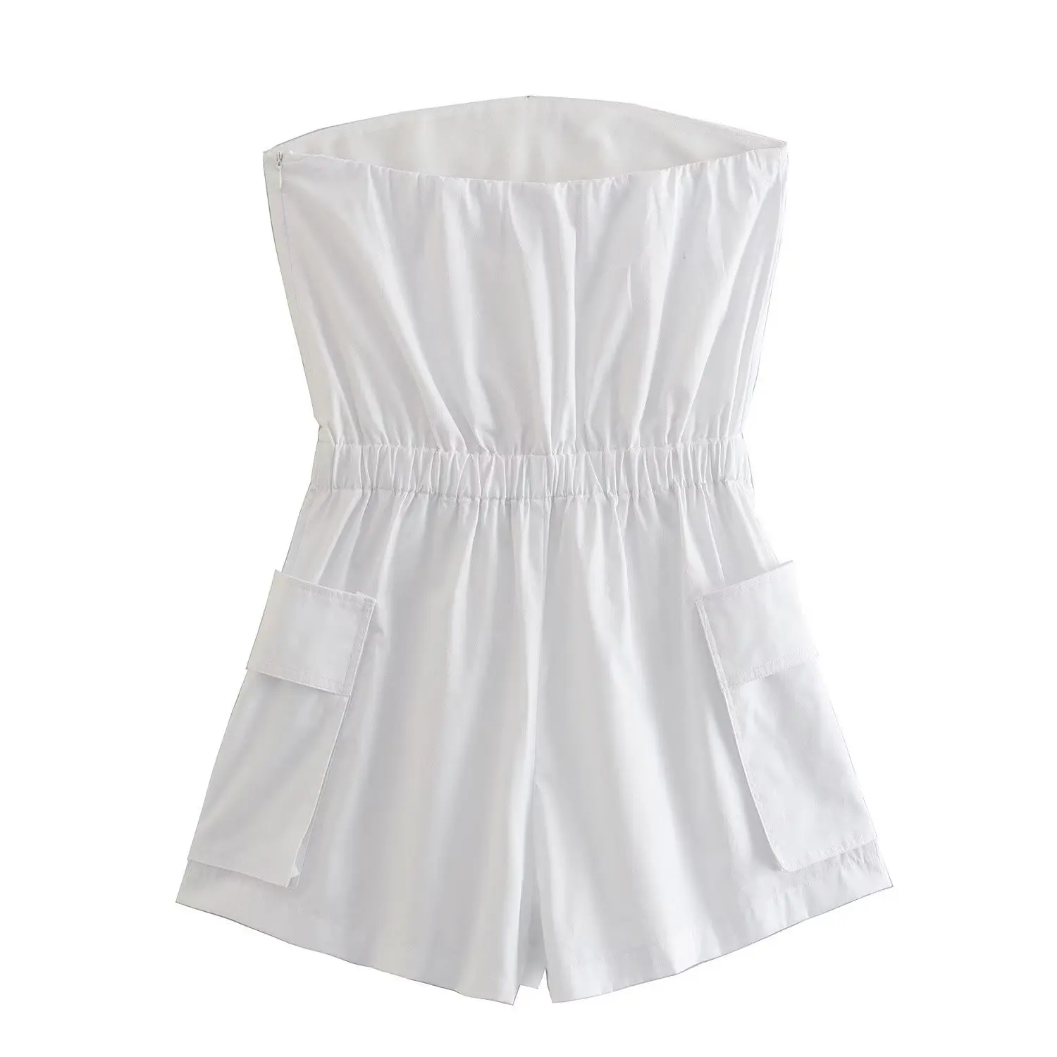 Withered Fashion Poplin White Bandeau Jumpsuit High Street Casual Playsuits Women For Ladies Summer